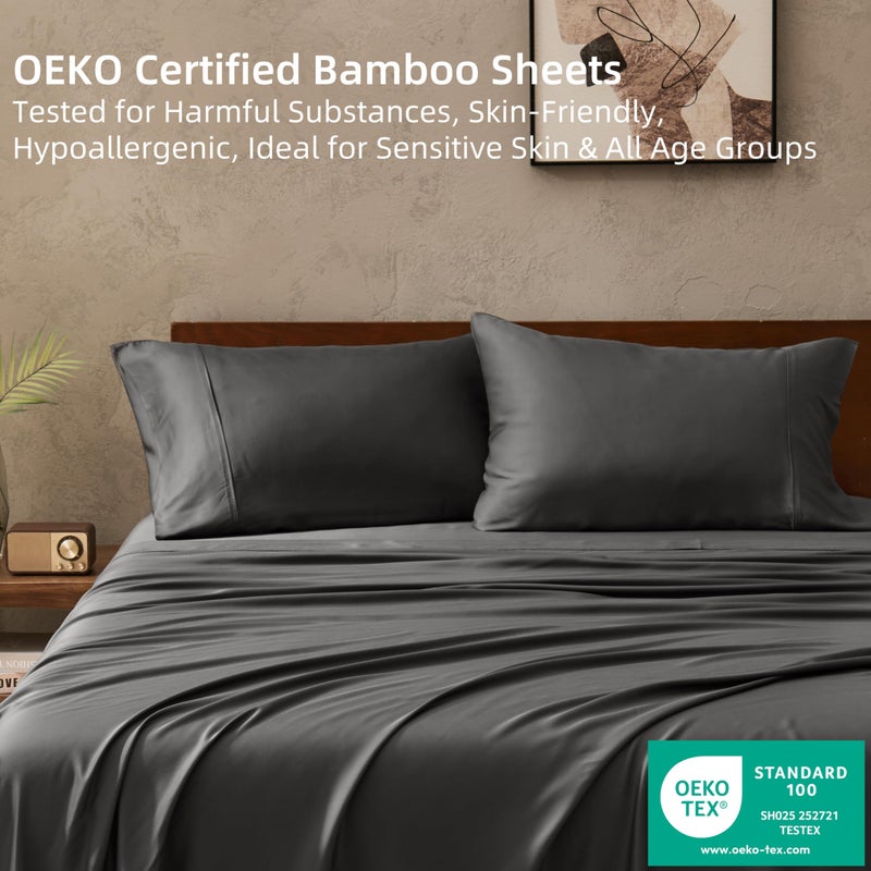 GOKOTTA Full Bed Sheets 4 Piece Set, 100% Rayon Derived from Bamboo Cooling Sheets, Breathable Soft Sheets, Fitted Sheet with Elastic Corner Straps - Image 5
